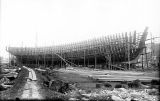 Four-masted schooner DEFIANCE under construction at Hoquiam, 1897