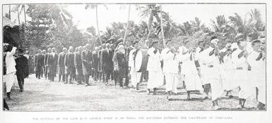 The funeral of the late King George Tubou II, of Tonga: the mourners entering the graveyard at Nukualofa