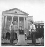 Keith Nakamura, honorably discharged Army veteran, and Toru Iura are shown in front of the statue of Abraham Lincoln at