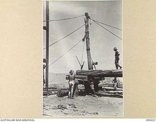 ANAMO AREA, NEW GUINEA. 1944-11-23. 2/2 FIELD COMPANY, ROYAL AUSTRALIAN ENGINEERS, TROOPS ON BRIDGE CONSTRUCTION AT AN UNNAMED CREEK 400 YARDS SOUTH OF ANAMO