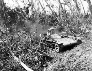 [Japanese Light Tank Found in Thick Brush]