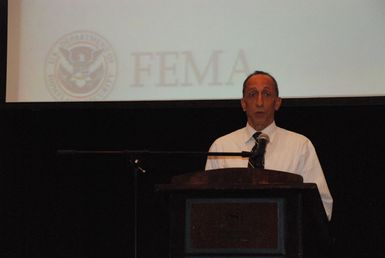 Tamuning, Guam, July 24, 2012 -- Stephen De Blasio, Region IX Federal Disaster Recovery Coordinator, speaks at the National Disaster Recovery Framework (NDRF) workshop. The purpose of the workshop is to engage the Whole Community in a discussion about the core elements of the NDRF and how the framework will impact future recovery efforts