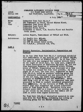 COMTASK-UNIT 52.10.7 - Rep of Ops, 6/13-26/44, Including Bombardments of Tinian & Guam Is, Marianas, on Nights of 6/14-15/44 and 6/15-16/44