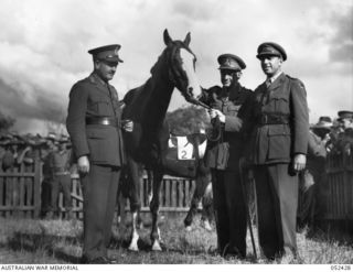 HERBERTON, QLD. 1943-06-12. LIEUTENANT-GENERAL SIR LESLIE MORSHEAD, KCB, KBE, CEG, DSO, ED, GENERAL OFFICER COMMANDING, 2ND AUSTRALIAN CORPS, AND MAJOR-GENERAL J.E.S. STEVENS CB, DSO, ED, GENERAL ..