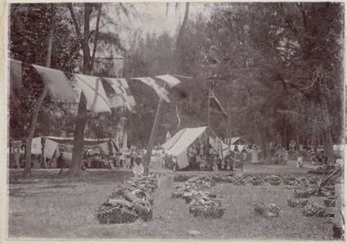 People at a feast before the English Church at Avarua. From the album: Cook Islands