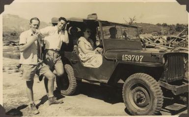 Roger Clarrige [i.e. Claridge], Alan Boag, D.A.S.F. [Department of Agriculture Stock and Fisheries] at Higataru, April 1951 / Albert Speer