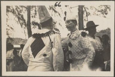 Clowns at the sports, Rabaul, New Britain Island, New Guinea, approximately 1916