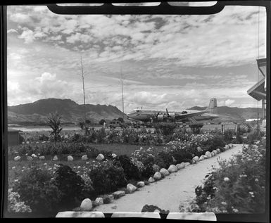 British Commonwealth Pacific Airlines DC6 aircraft arriving at Nadi airport, Fiji