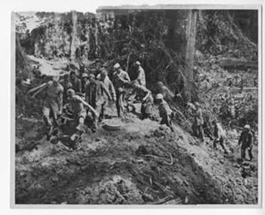 [Marines Carry Stretcher Over Rugged Landscape]